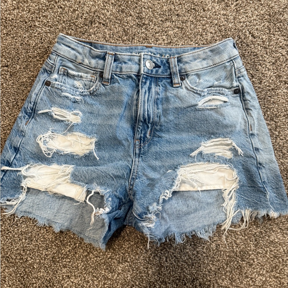 American Eagle Outfitters Blue Distressed Jean Shorts
